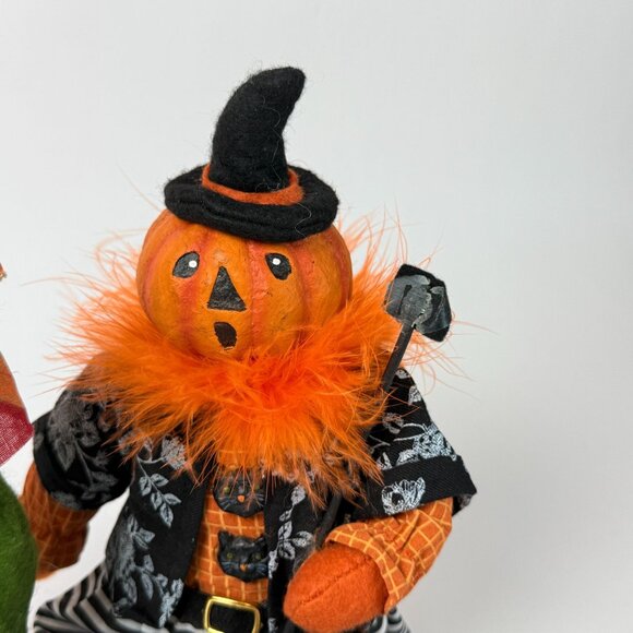 Festive Halloween Harvest Scarecrow Pair Pumpkin Witch Free Standing Decor - Picture 6 of 9